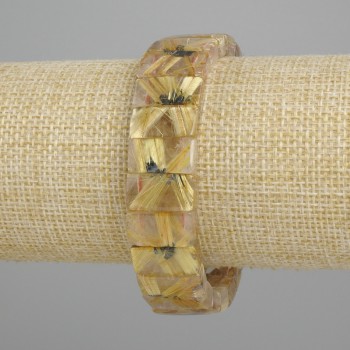 سوار حجر طبيعي كوارتز روتيلي (شعري) حلقة ناعمة، قطر 17,5-18×8-9مم±، طول 18سم± مطاطي