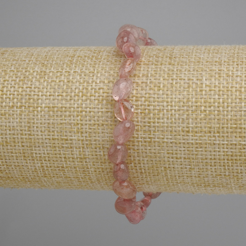 سوار من خرز كوارتز الفراولة المصقول، قطر الخرز 6–10.5 × 6–7.5 mm ±، طول 18 cm ±، مرن