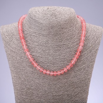 عقد حجر طبيعي عقيق أبيض رونديل أملس، قطر 8x5mm، طول 45cm