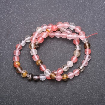 خرز حجر طبيعي الكلسيدون متنوع على خيط كرة، قطر 6 (+ -) مم، طول 37سم